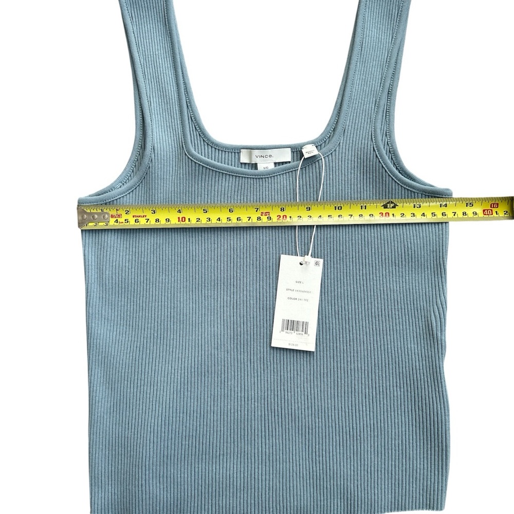 Vince. Blue Ribbed Tank Top - Picture 4 of 4